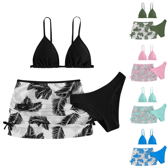 SHenli Girls Swimsuit Cute Ruffle Girls Bikini Tie-Straps Tankini for Girls 3 Pieces Cute Ruffle Girls Bathing Suits Size 7-8