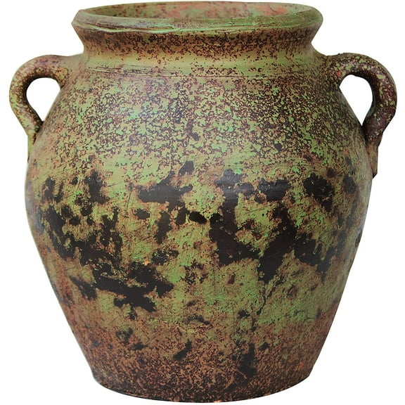 U.S.Sourcing Inc. Green Earthen Ware Terracotta Vessel/Planter with Handles - 7.5"x7"