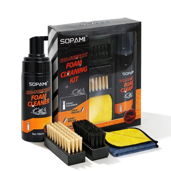 SOPAMI Foam Shoe Cleaner Kit with Brush and Towel Stain Remover for All Shoes