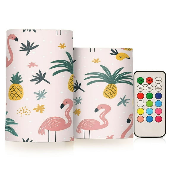 Yayeee Flameless Candles with Remote Flickering Battery Operated Multi Color Changing, Flamingo Pattern
