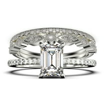 Art deco 2.00 Carat Emerald Cut Diamond Moissanite Engagement Ring Set, Wedding Ring in 10k Solid White Gold, Feminine Gift, Promise Ring, Anniversary Gift