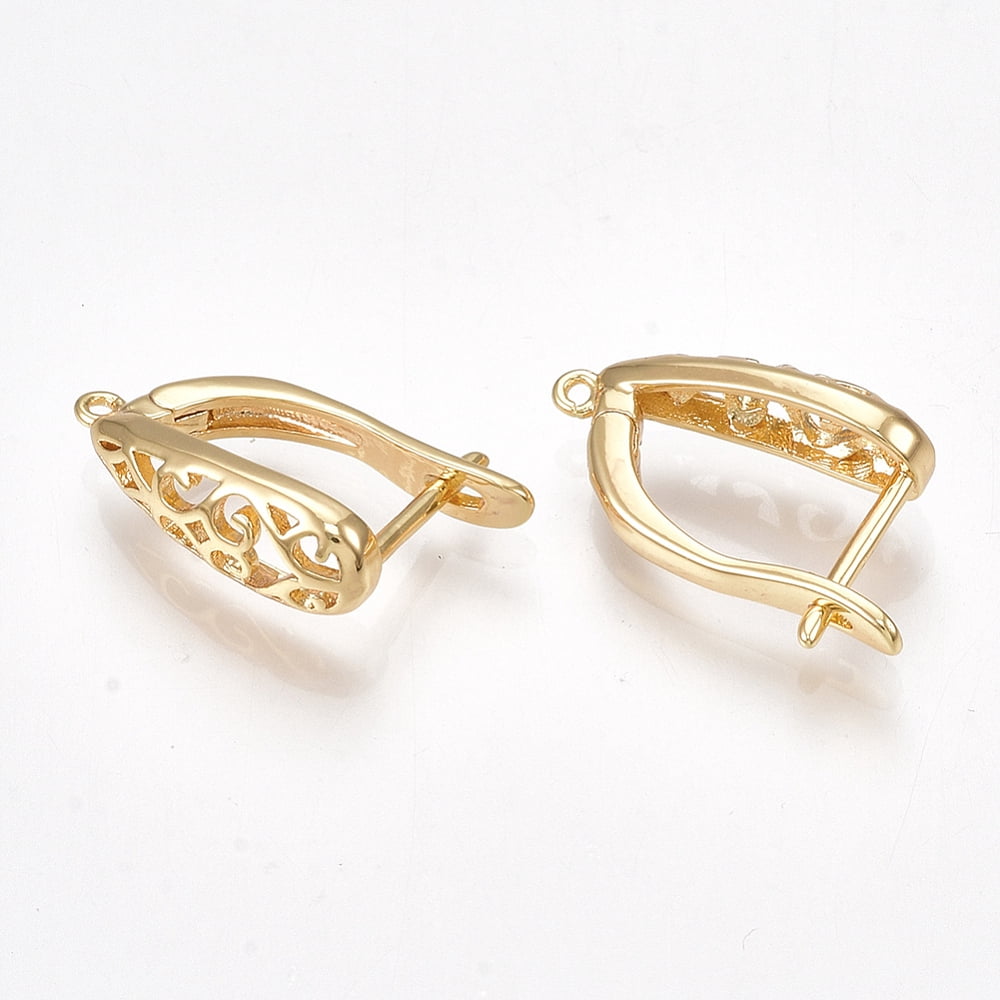 Brass Hoop Earring Findings with Latch Back Closure Nickel Free Real 18K golden Plated 19x12x6mm Hole: 0.8mm Pin: 1mm