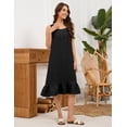 thumbnail image 6 of Fiophy 100% Linen Dress V Neck Pleated Button Front Sleeveless Wide Strap Summer Casual Ruffle Midi Summer Dresses, Black,L, 6 of 8