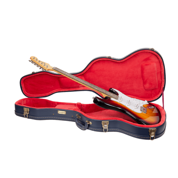Crossrock Relief Series - Premium Wooden Case for Telecaster and Stratocaster Style Electric Guitars, featuring a Highly Textured Surface and Mink Imitation Fleece Interior - Ocean Blue