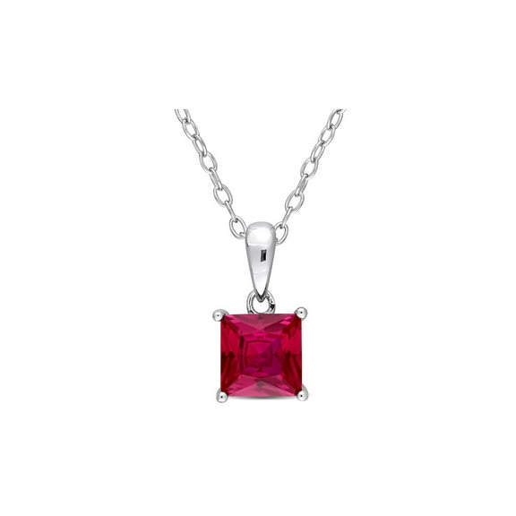 1.45 Carat (Ctw) Princess-Cut Lab-Created Ruby Solitaire Pendant Necklace in Sterling Silver with Chain for Women