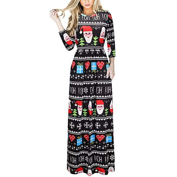 Isaac Liev Women S Christmas Dress Xmas Christmas Print Party Ugly Christmas Long Maxi Dress Walmart Com Walmart Com