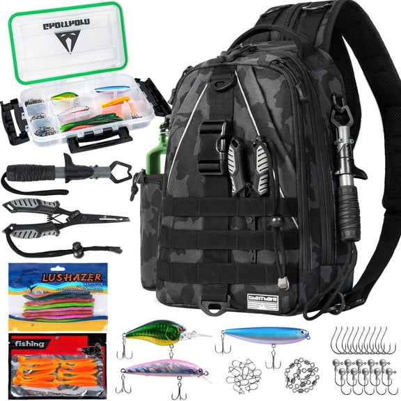 Ghosthorn Fishing Tackle Backpack with Trays 3600 Tackle Boxes & Rod Holders, Large Outdoor Storage Tackle Bag for Fishing
