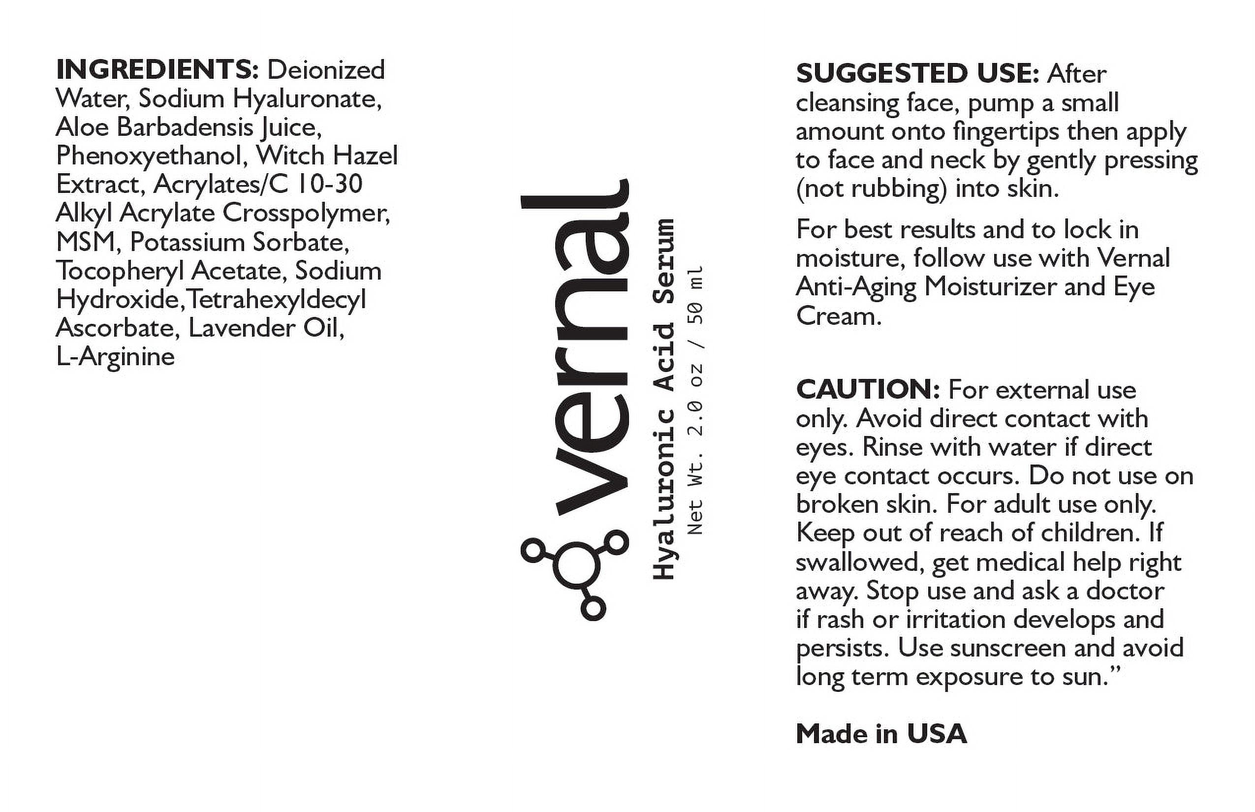 Vernal Hyaluronic Acid Serum - Rich With Vitamins C, E and Age-Defying Antioxidants - Best Anti Wrinkle, Anti Aging Face Serum that Lifts and Firms Skin