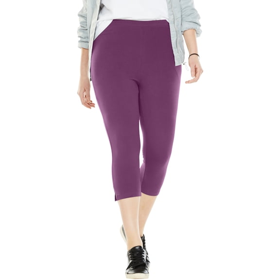 Woman Within Plus Size Stretch-Cotton Knit Pull-On Capri Leggings