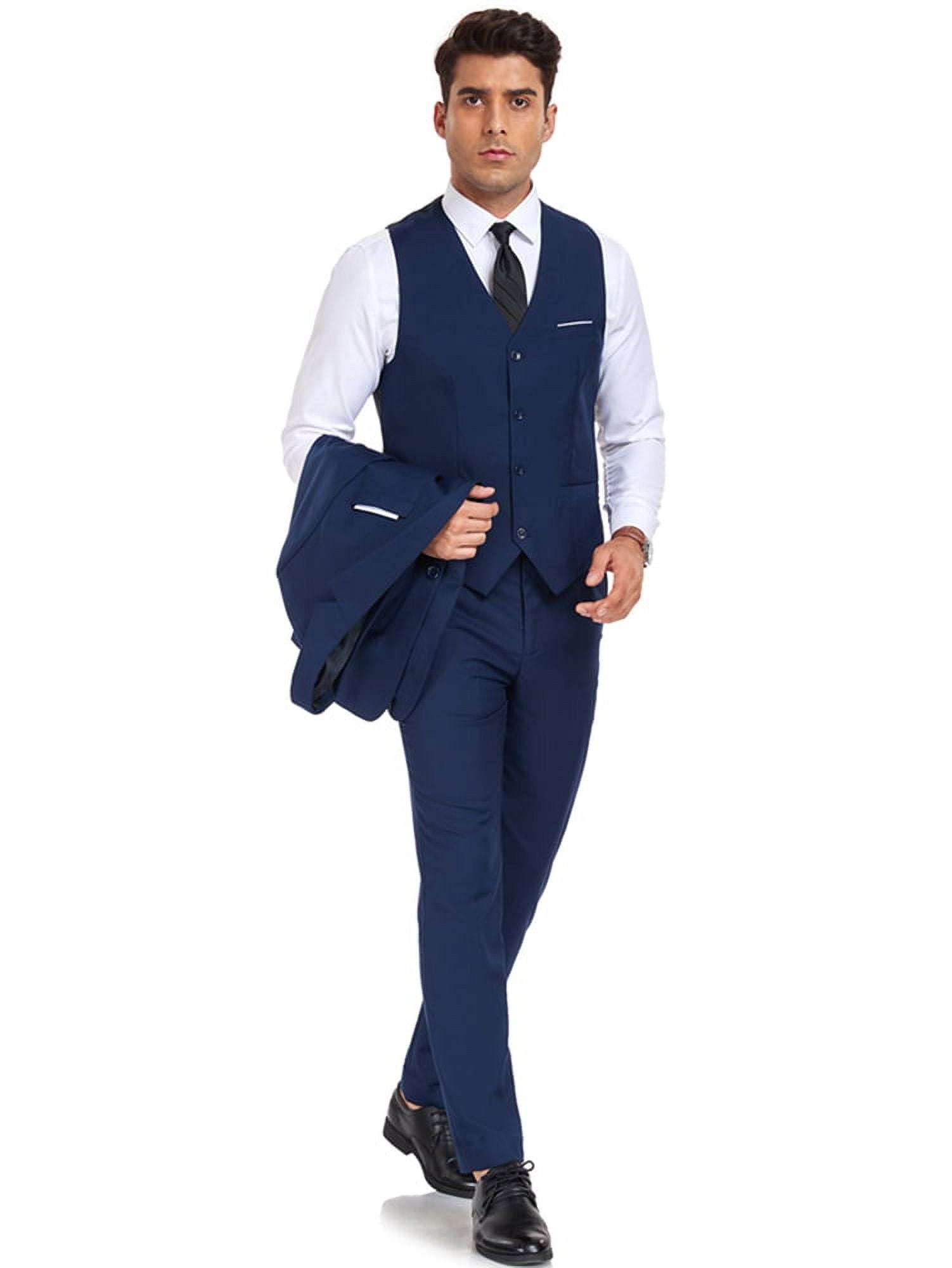 Wehilion Men's Slim Fit Suit One Button 3-Piece Blazer Dress