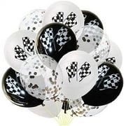 30pcs Checkered Racing Car Balloons Flag Latex Balloons Confetti Balloons for Race Car Themed Birthday Party Decor 12inch - Silver