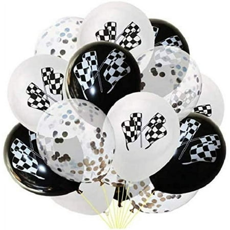 30pcs Checkered Racing Car Balloons Flag Latex Balloons Confetti Balloons for Race Car Themed Birthday Party Decor 12inch - Silver