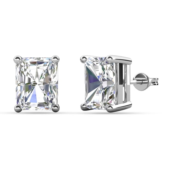 Cate & Chloe Mia 18k White Gold Plated Stud Earrings with 2ct Emerald Cut Simulated Diamonds Gift for Women