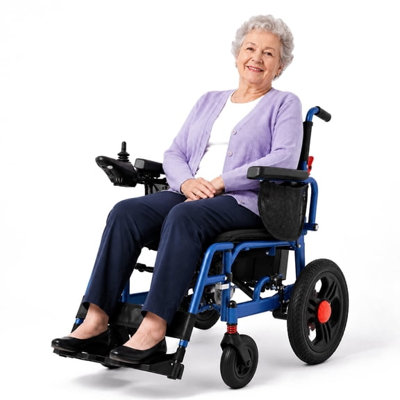 MediNex Foldable Electric Wheelchair for Adults, Lightweight Aluminum Power Chair, 16" Rear Wheels, Lithium Battery, 20-Mile Range, All Terrain,Blue