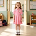 thumbnail image 2 of Curuila Toddler Kids Girls School Dress Short Sleeve Graphic Print Lapel Button Down Summer Comfort Dresses Size 2-3 Years, 2 of 9