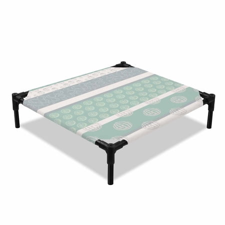 Farm Fruit Elevated Dog Bed Strawberries Peach Watermelon Lemon Green Gray Striped Cooling Breathable Outdoor Raised Dog Cot Bed with Metal Frame Non-Slip Feet for Small Dog 20x20in