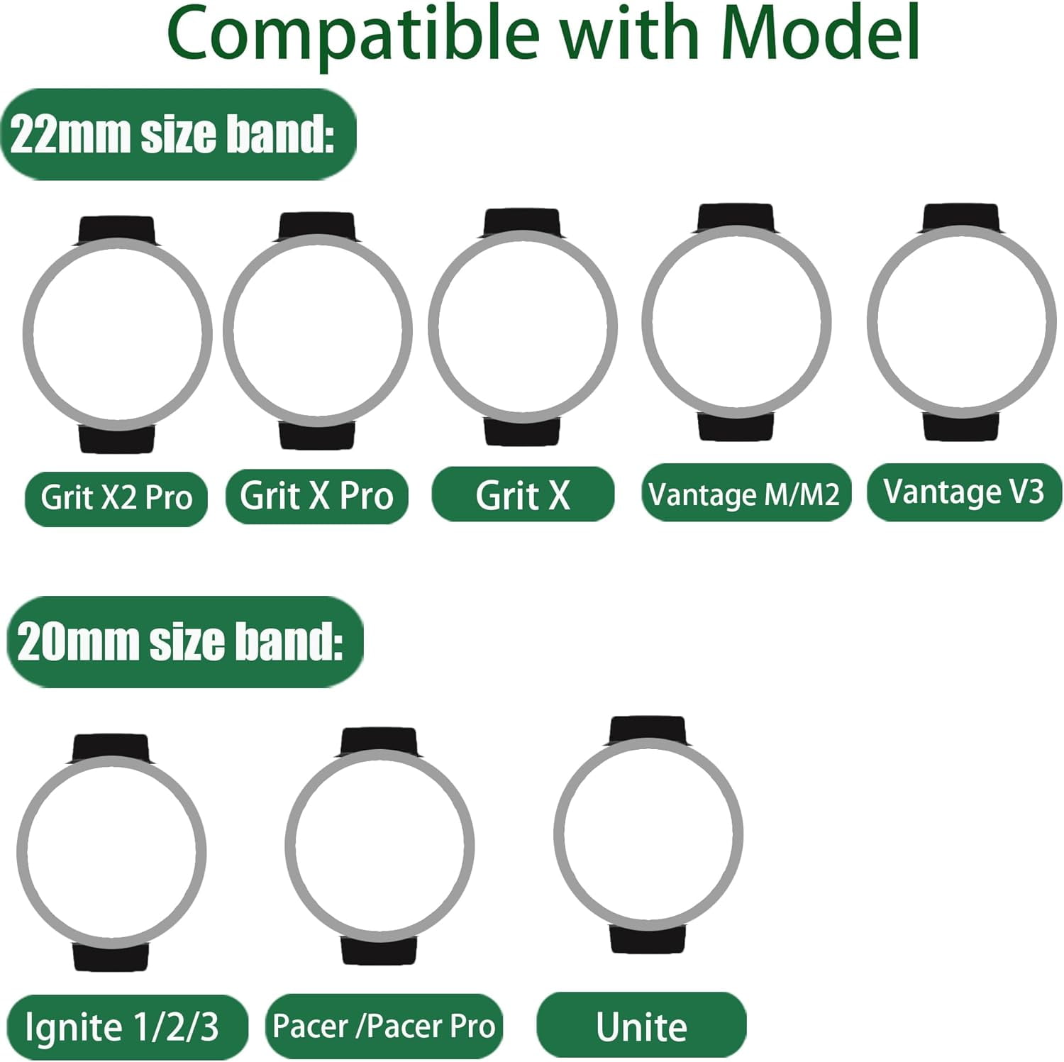 CRKMGS-Compatible for Polar Smartwatch Band, 20mm, 22mm Silicone Replacement Wristbands Sport Strap with Metal Buckle Compatible with Polar Unite, Ignite, Ignite 2, Ignite 3, Pacer, Pacer Pro, Vantag