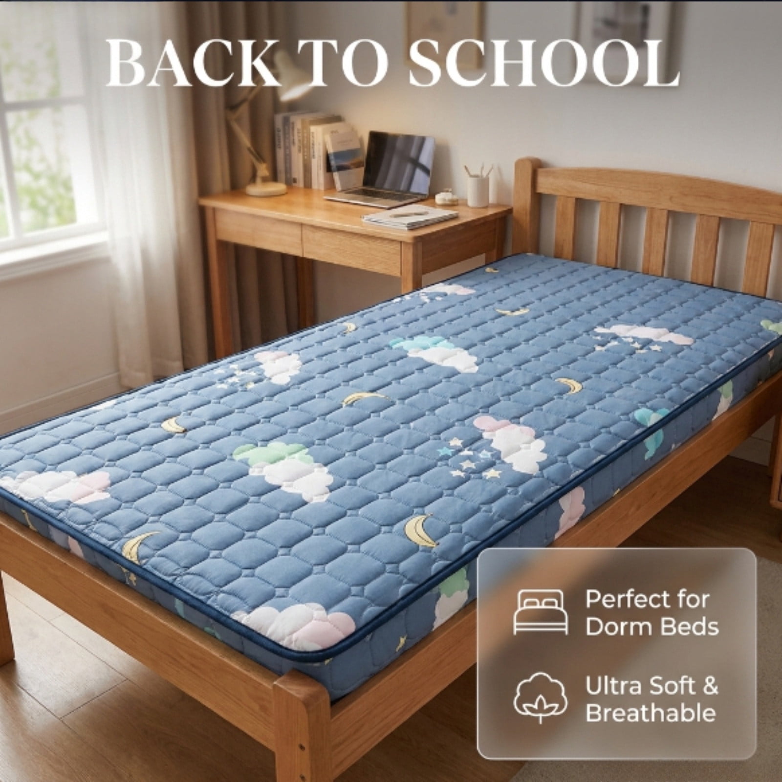 Mattress Protector Non Slip Quilted Mattress Pad Breathable Reversible Washable Bed Cover Comfortable Durable Stay In Place Design, for Bedroom Dorm Bed Home Sleeping Protection