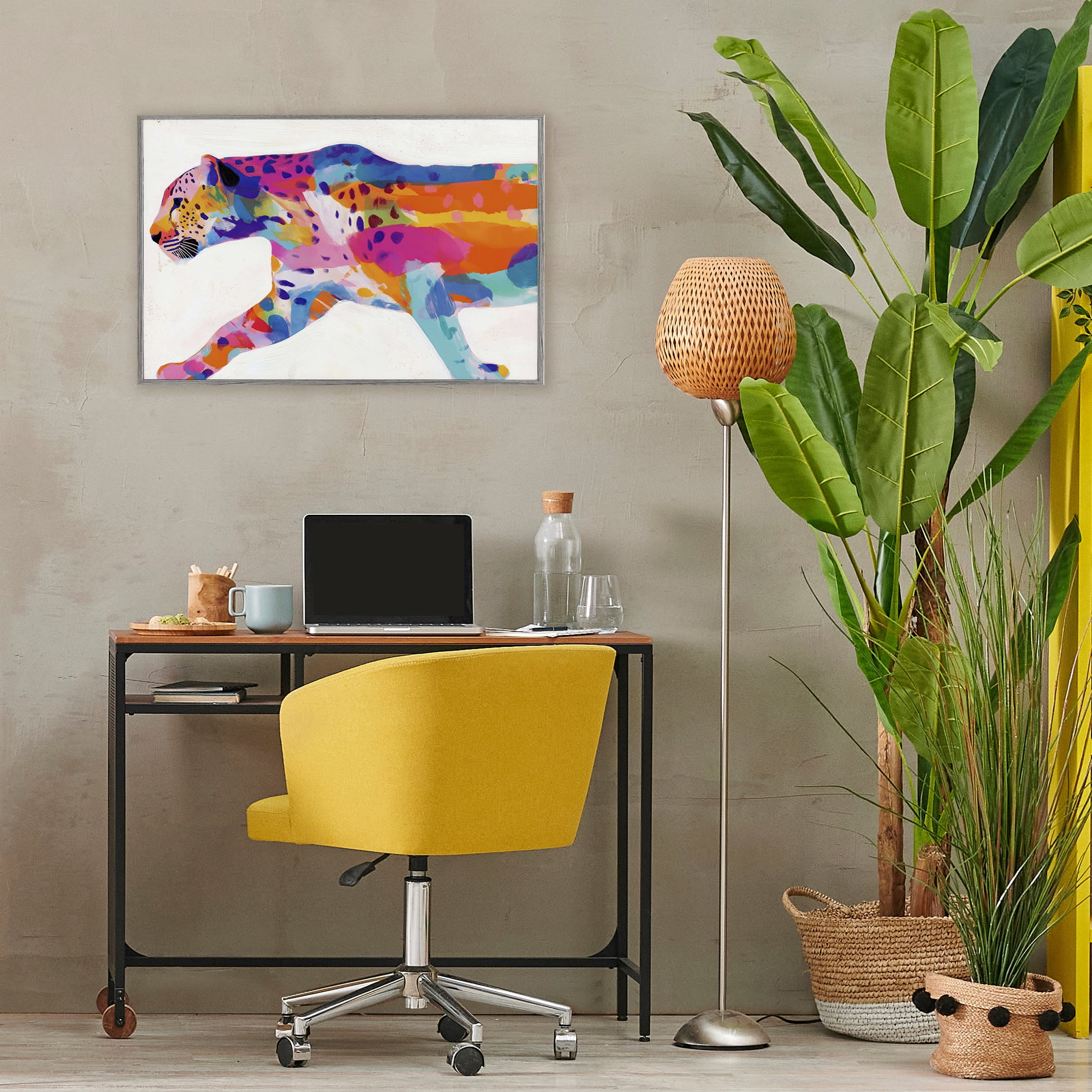 Stupell Industries Vibrant Hued Cheetah In Motion Gray Framed Giclee Art, design by Chromatic Storm Studio