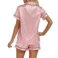 thumbnail image 4 of GigrtiJin Women's Striped Silky Satin Pajamas Set Short Sleeves Shirts and Shorts Pants Set Casual Comfy Two Piece Pjs, 4 of 7