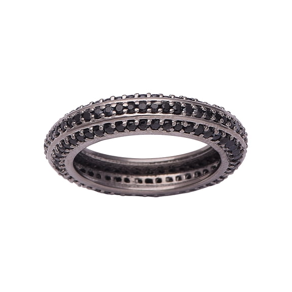 925 Sterling Silver Black Spinel Gemstone Round Eternity Women Valentines Day Gifts Ring US-7.5