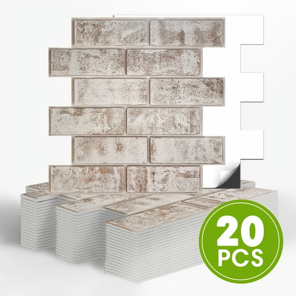 20pcs 3D Faux Brick Wall Tiles - Peel Stick Self-Adhesive Realistic Brick Texture, Easy Installation for Living Room Kitchen Bathroom Fireplace