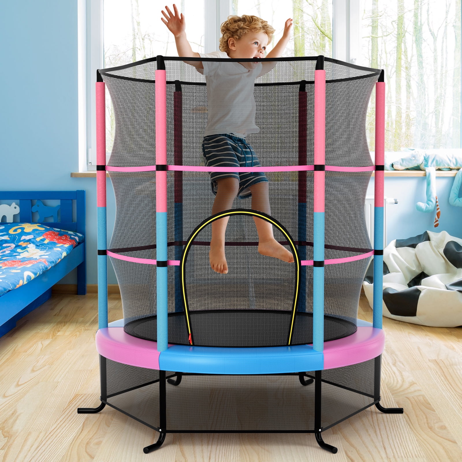 Gymax 55'' Trampoline for Kids Toddler Recreational Trampoline w/ Safety Enclosure Multicolor