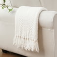 thumbnail image 2 of Battilo Cream Throw Blanket for Couch, Textured Knitted Throw Blanket with Tassels, Couch Cover Blanket Warm Decorative White Throw Blanket for Sofa Living Room, 50" x 60", 2 of 6