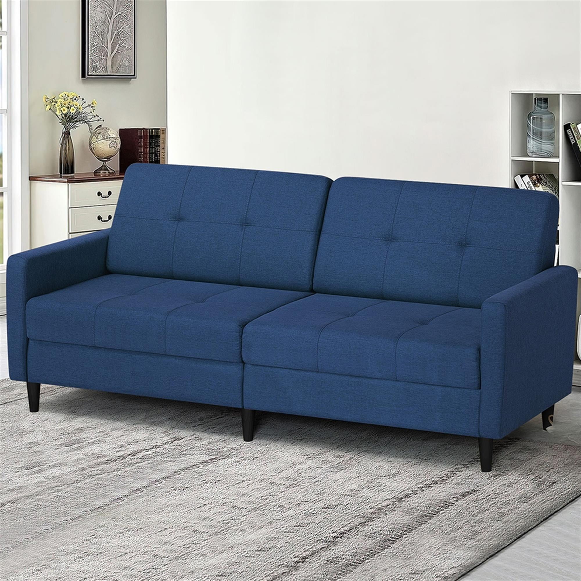 Kadyn Loveseat Sofa Bed, Mordern Convertible Sofa with Adjustable Backrest and Wooden Legs, 2-Seat Couch for Bedroom, Blue Kadyn Loveseat Sofa Bed, Mordern Convertible Sofa with Adjustable Backrest and Wooden Legs, 2-Seat Couch for Bedroom, Blue