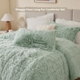 thumbnail image 3 of Intelligent Design Full/Queen Shaggy Faux Comforter Set, Long Fur Wave Spring Comforter Bedding Set, 3-Piece Warm Bed Set with Pillow Sham, Green/White, 3 of 8