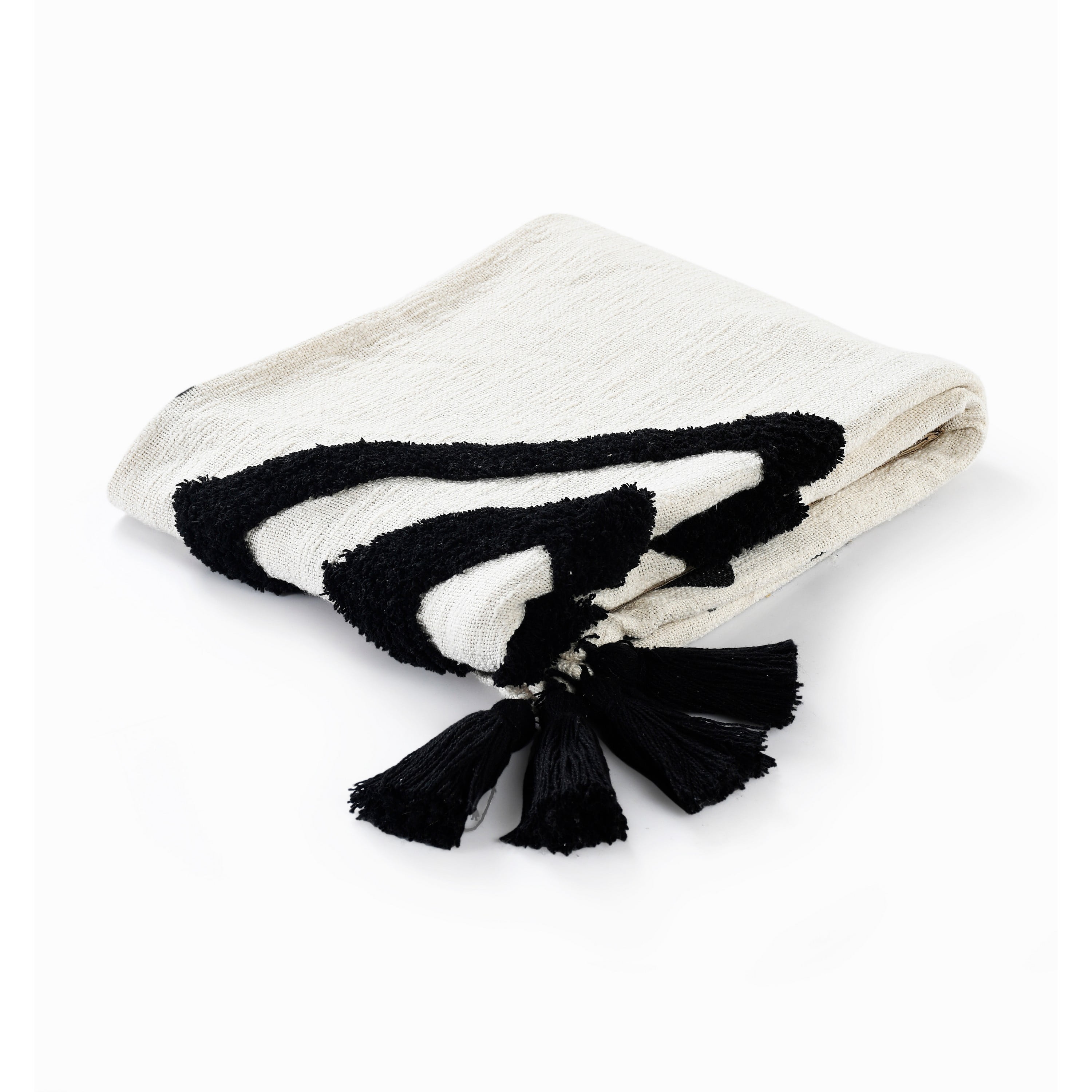 LR Home and Evette Rios Cream and Black Center Diamond Cotton Throw Blanket, 50" x 60"