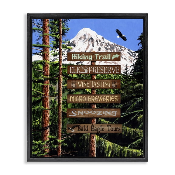Stupell Industries Farmhouse Woodland Activities Sign Black Floating Frame Canvas Art, 17 x 21, by Gail Fraser