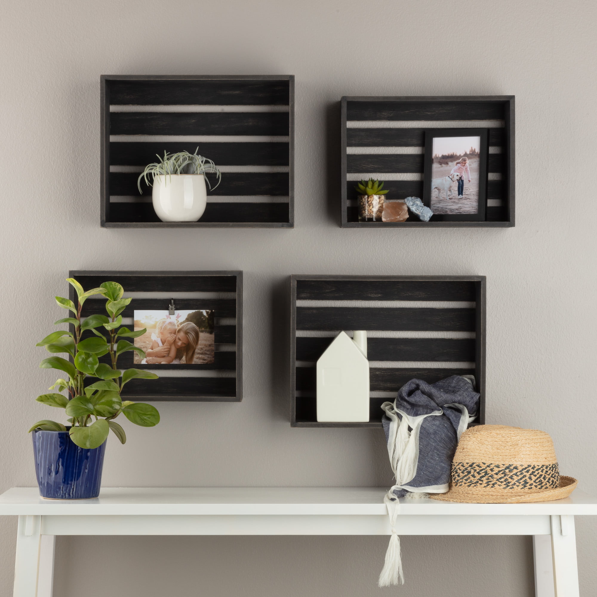 Gallery Solutions Wood Floating Shelves, Black Wood Wall Shelves