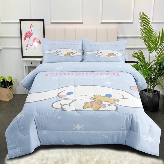 NEW Blue Cinnamoroll Comforter Pillowcases Kids 3-Pieces Bedding Sets for All Season, Twin/Twin XL Size