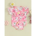 thumbnail image 3 of FEORJGP Infant Baby Girls Easter Romper Newborn 3M 6M 12M 18M Short Flying Sleeve Jumpsuit Crew Neck Bodysuit Bunny Print Romper Little Girl Loose Casual Cute Summer Clothes, 3 of 9