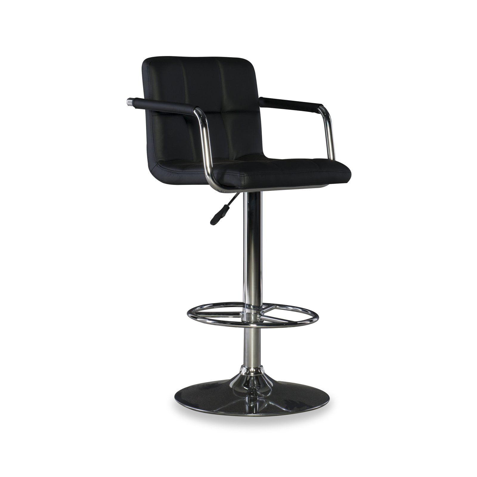 Linon White Quilted Faux Leather Gas-Lift Adjustable Swivel Bar Stool in Chrome