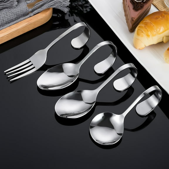 Raindrops Curved Handle Fork and Spoon Set Made of Stainless Steel for Kitchen Use Silver 4pcs