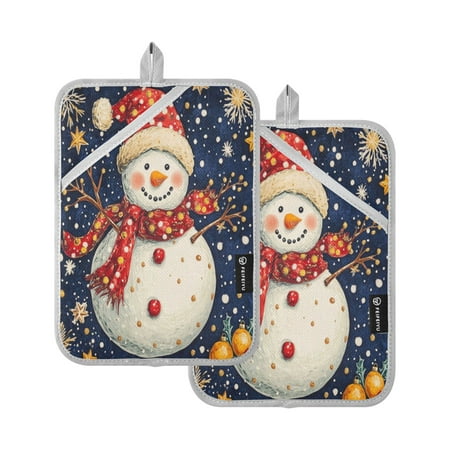 

Two Pieces Of Square Heat Insulation Pad Oven Mitts 7x9.8 Inch Oven Microwave Kitchen Cooking Baking Red Scarf Snowman