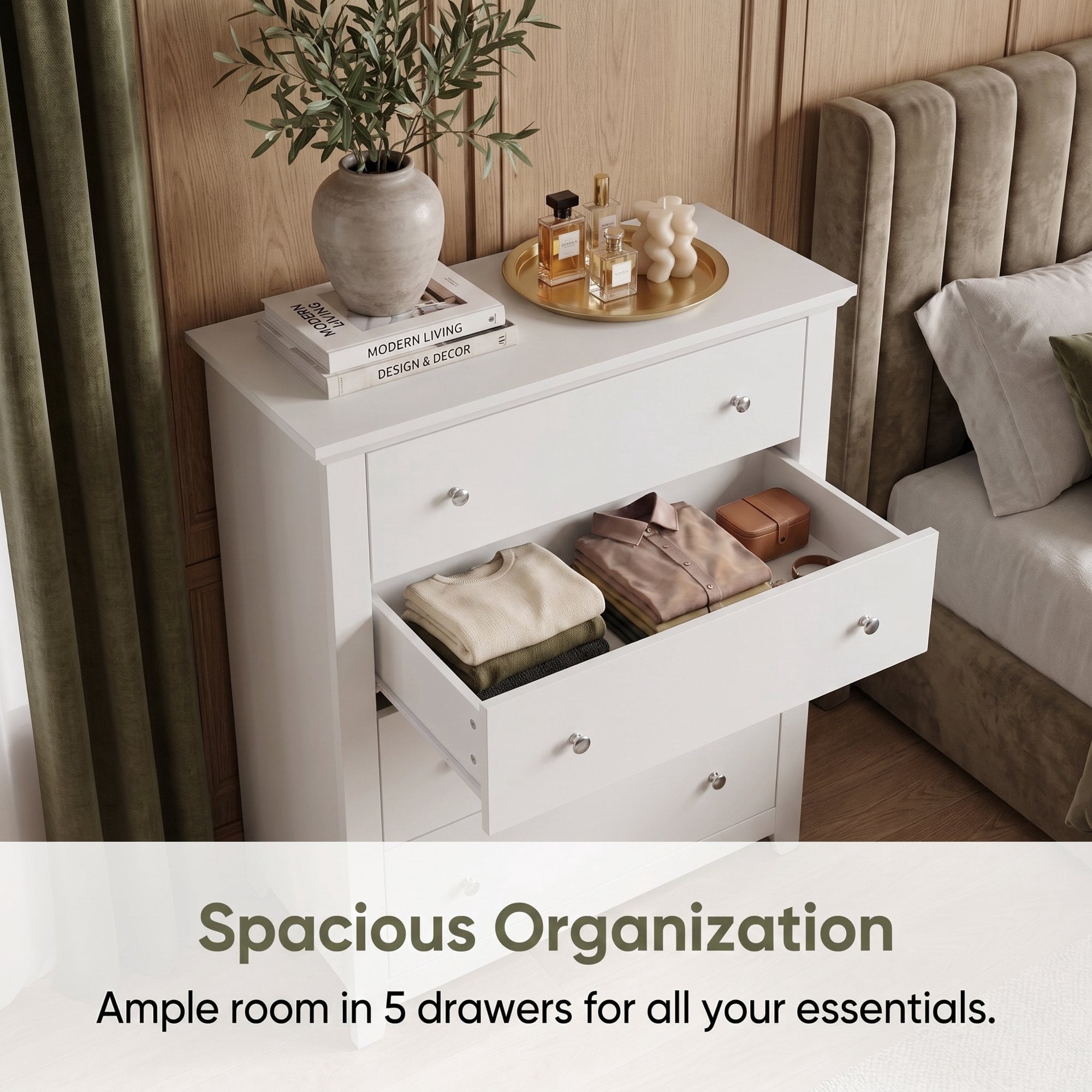 TrumanPick Tall White Dresser, 5 Drawer Dressers for Bedroom 47.2"H x 31.1"W x 15.7"D, Wood Chest of Drawers for Living Room Hallway Entryway