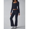 thumbnail image 4 of Lounge Sets for Women 2 Piece Casual Y2K Outfits Short Sleeve Cropped Tops Fold over Flare Pants Tracksuits Navy Blue S, 4 of 8