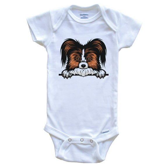 Papillon Dog Breed Cute Baby Bodysuit, 0-3 months white