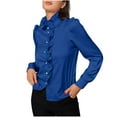 thumbnail image 2 of Blmnix Satin Women's Athletic Shirts & Tees Blouse Button Up T Shirt Long Sleeve Blue Mock Neck Spring Going Out Tops for Women,M, 2 of 7
