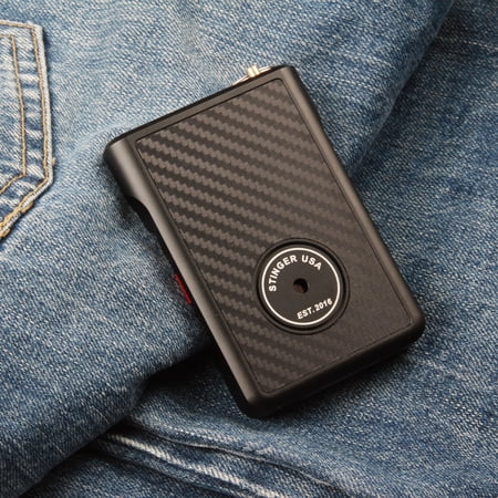 Stinger Safety Minimalist Wallet with Personal Alarm: Aluminum Money Cards Holder with Cash Strap, Safety Panic Alarm Siren, Anti-Theft Alarm, Badge / ID Holder, for Women Men (Black Carbon Fiber)