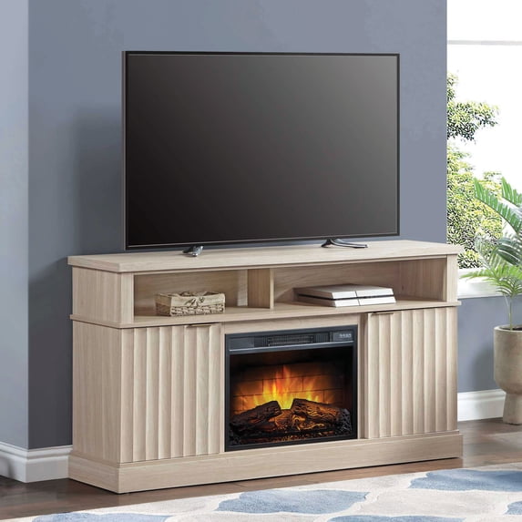 (Open Box) Whalen Furniture Harris Fluted Media Fireplace Console for TVs up to 70”, Pine Finish