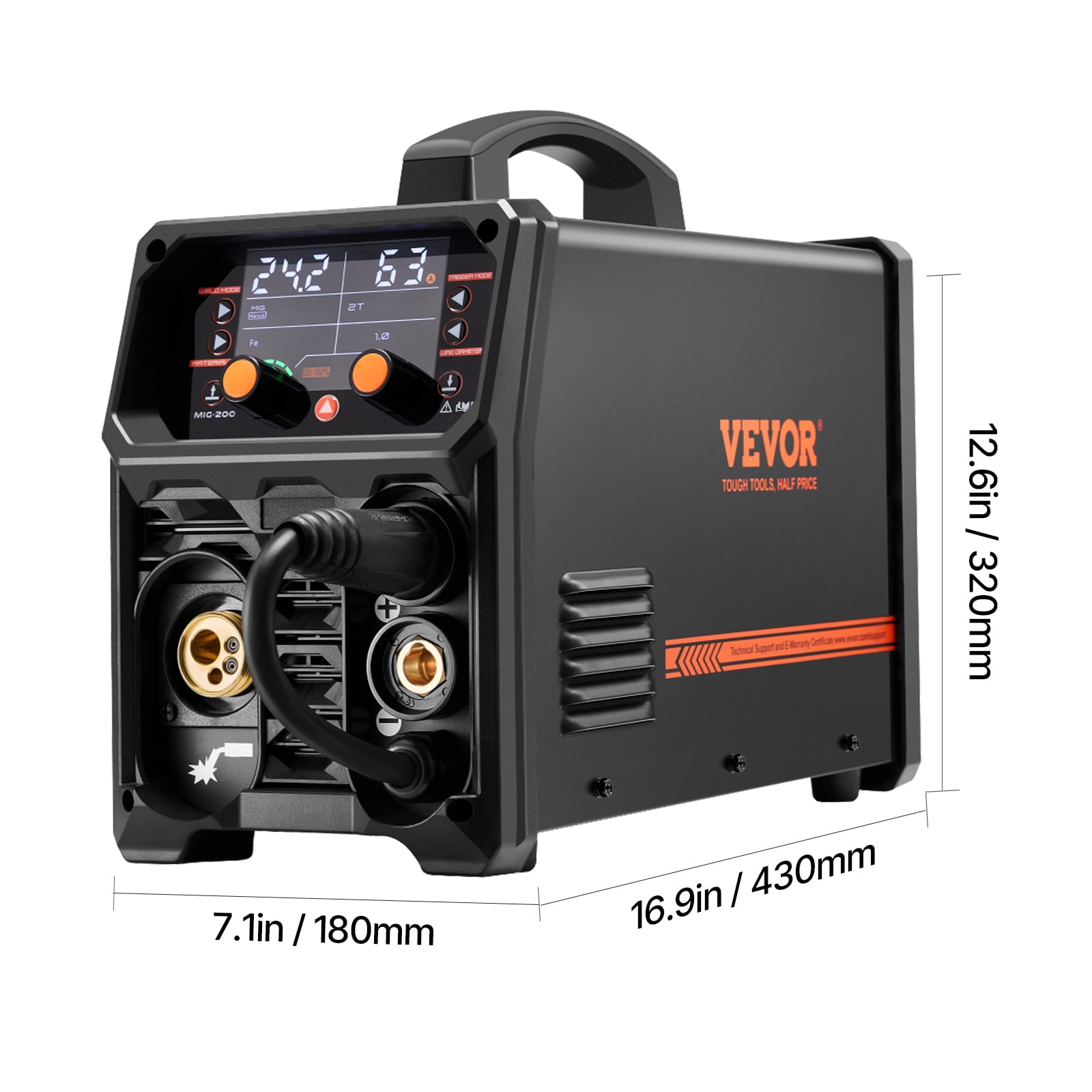 VEVOR MIG Welder,200A Synergic Mig Welding Machine, 4-in-1 Gas MIG/Flux Core MIG/Stick/Lift TIG Multi-Process Welder Machine,110V/220V Dual Voltage Mig Welder with IGBT Inverter & LCD Screen Display