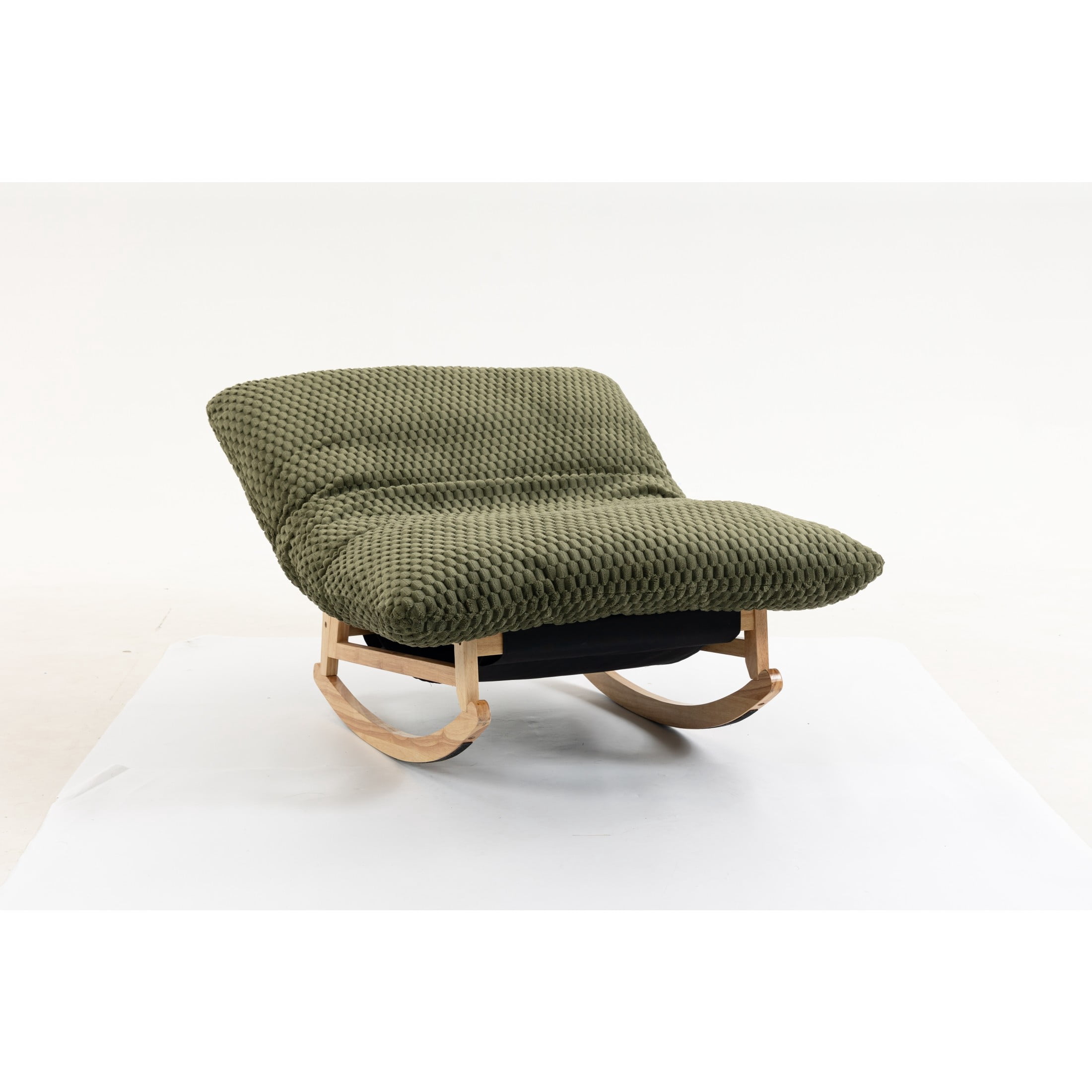 GDF Studio Alaric Corduroy Bean Bag Rocking Chair with Solid Wood Frame, Lazy Sofa for Living Room, Bedroom, Green