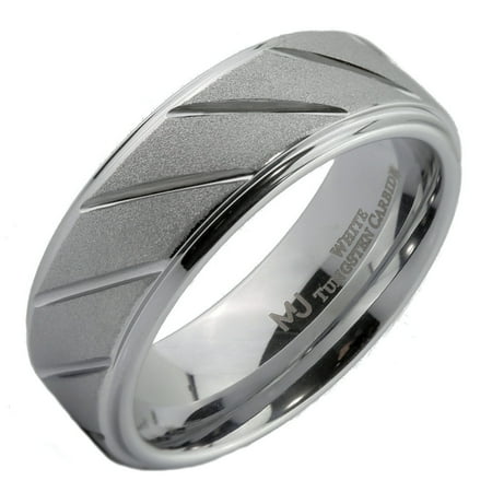 MJ Metals Jewelry Unisex Adult White Tungsten Carbide 8mm Sand Blasted/Diagonal Lines Ring Size 13 MJ Metals Jewelry Unisex Adult White Tungsten Carbide 8mm Sand Blasted/Diagonal Lines Ring Size 13