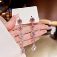thumbnail image 6 of Eosunjian 1 Pair Women Earrings Long Sparkling Rhinestone Luxury Dangle Earrings for Prom Purple, 6 of 13