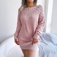 thumbnail image 3 of Women's Sweater Dress Knit Dress Cold Shoulder Hollow Out Collar Long Sleeve Pullover Winter Dress for Casual,Pink,S, 3 of 9