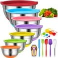 thumbnail image 1 of CHAREADA Juego de tazones para mezclar con tapas herméticas, 18 piezas de acero inoxidable, juego de tazones para mezclar coloridos, fondo de silicona antideslizante, tamaño 7 5.5 4 3.5 2.5 2 1.5 qt a, 1 of 5